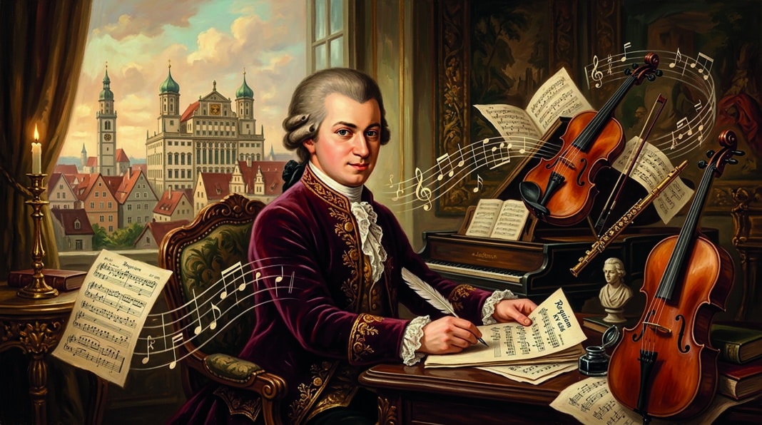 So stellt sich die Künstliche Intelligenz vor, wie Wolfgang Amadeus Mozart in Augsburg komponiert haben könnte.