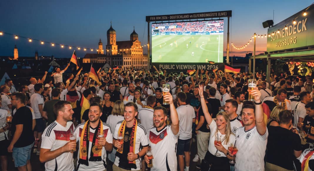 So oder so ähnlich könnte ein Public-Viewing-Event in Augsburg aussehen. Foto: KI